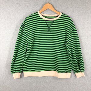 Amazon Green and Black Striped Sweatshirt with Cream Trim